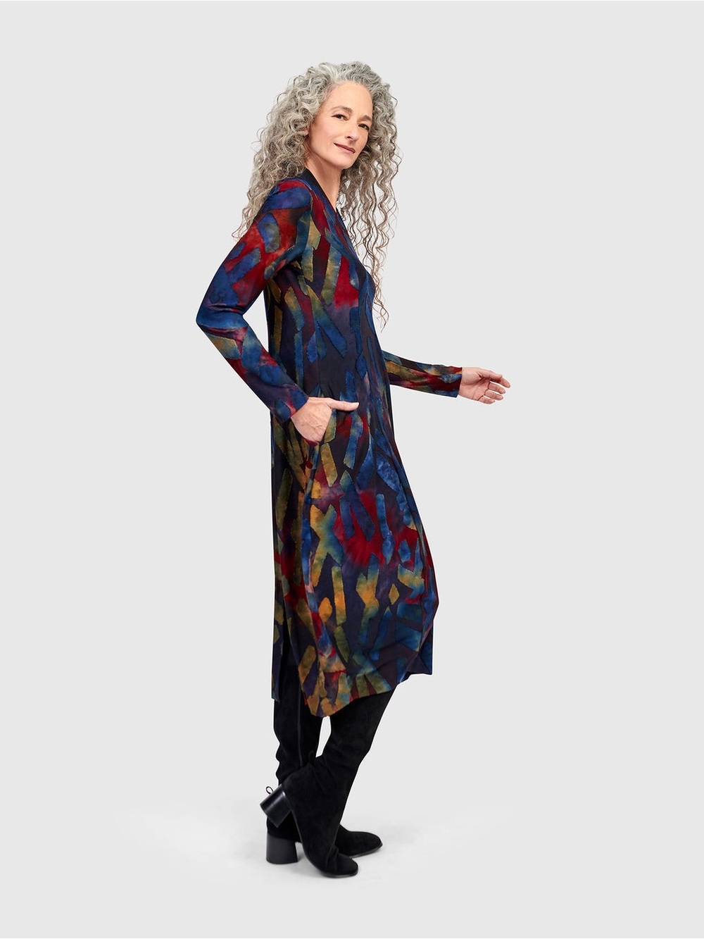 Alembika Sunburst Cocoon Abstract Mid Long Sleeve Dress - Picture 2 of 11